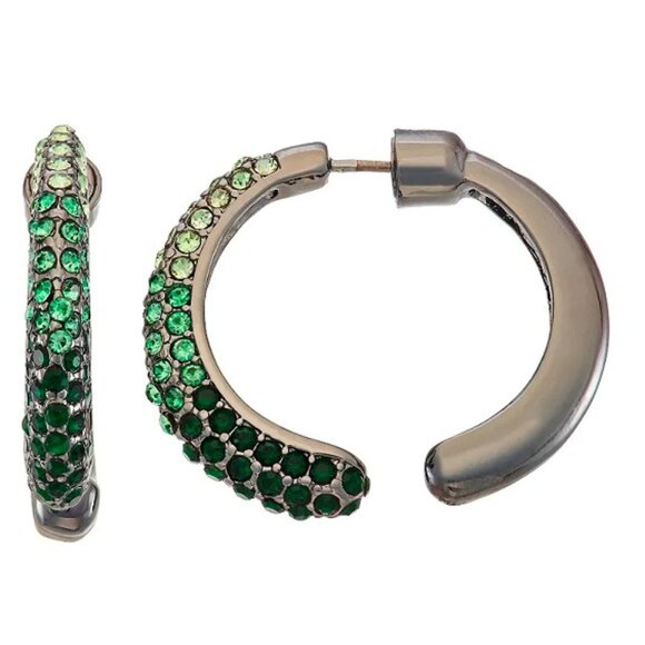 Vera Wang Jewelry - VERA WANG Rocker Chic Gunmetal Green Ombre Crystal Front Facing Hoop Earrings